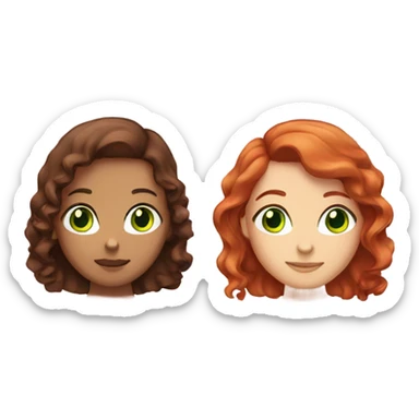 Two girls. right with red straight hair and green eyes. left with dark brown curly hair and brown eyes sticker