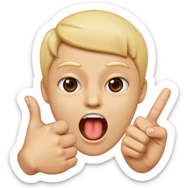 A finger pointing at an open mouth to indicate hungry sticker