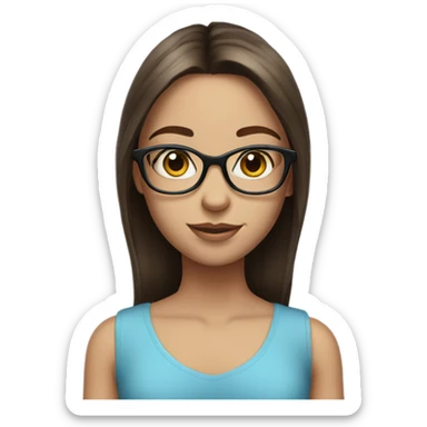 Girl with straight brunette hair and blue eyes with glasses sticker