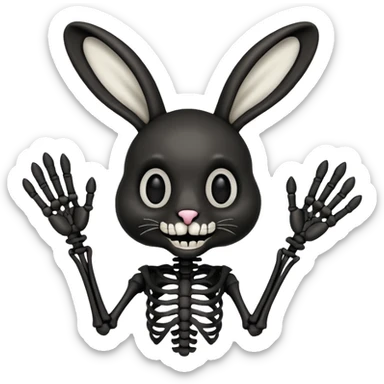 Emoji tête de Lapin squelette noire qui fait bonjour de la main  sticker