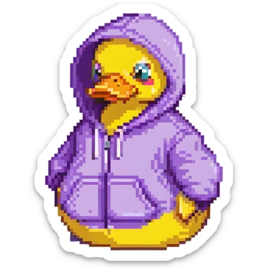Pixelated rubber duck with a purple hoodie sticker