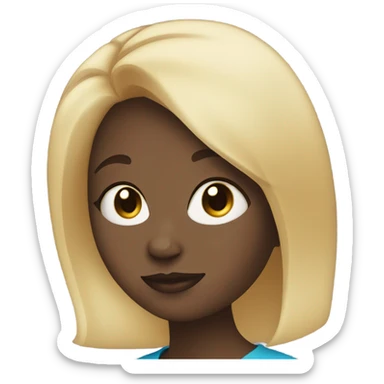 Black girl with blonde hair and blue eyes holding an egg sticker