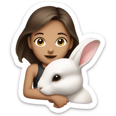 Brunette girl and brown light rabbit  With black spot and snout sticker