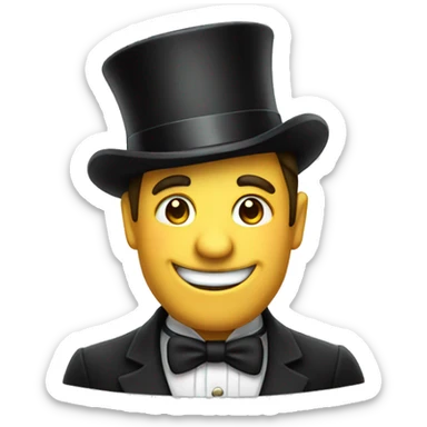 gentlemen with top hat smiling and showing  sticker