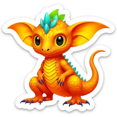 Exotic futuristic lush warm-colored neon Fakémon-Fionbri-creature sticker