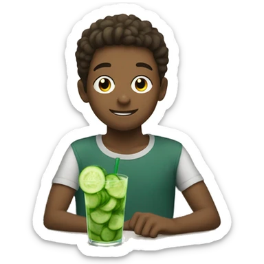 boys enjoying drinks indoors with cucumber  sticker