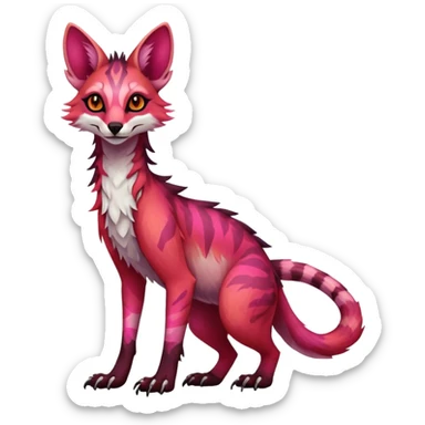 Feral Rare Fantasy dark vibrant gradient-pink-red-orange Vernid-Sergal-Genet-species by LiLaiRa, random markings, tufted ears, full body, 4 legs sticker