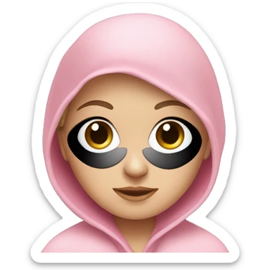 White girl blue eyes with eye patches and a towel on head wearing a pink robe sticker