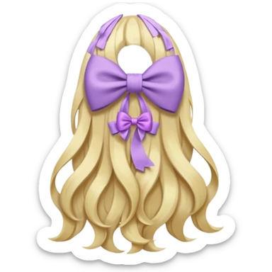 White blonde hair open wavy long hair from behind with a medium lilac bow sticker