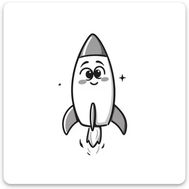 A hand-drawn rocket with large cute anime-style eyes sticker