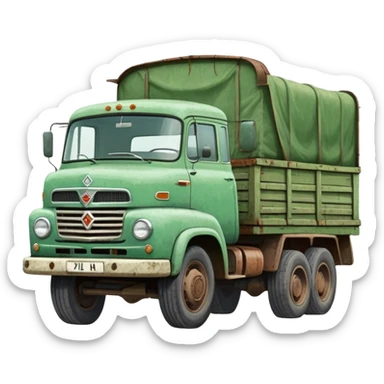 ZIL 130 Soviet truck with green cabin and flatbed, classic vintage Russian truck from 1960s sticker