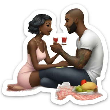 Romantic picnic date for beautiful tattooed couple sticker