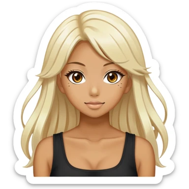 A very tanned Japanese yamanba gyaru girl with a dark tan and bleach hair sticker