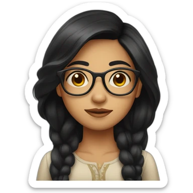 indian girl with black hair, specs and boring face sticker