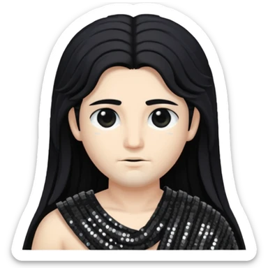 Saturn Time God with long black hair, dark grey sequin toga sticker