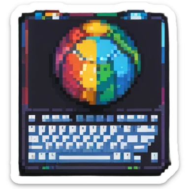 Colorful IT tech badge pixel art with simple keyboard symbol, vibrant colors sticker