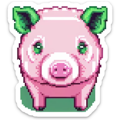 Minecraft pig, full body, pink blocky animal with square head and square body sticker