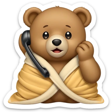 Teddy bear wrapped in blanket talking on phone  sticker