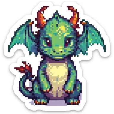 dragon with tiny wings, pixel art style, chibi proportions sticker