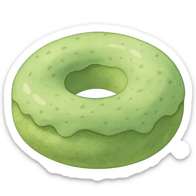 Donut in Ghibli style, detailed, soft green colors, with no background sticker