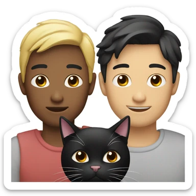 Asian gay couple with black cat sticker