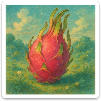 dragon fruit, ghibli-inspired style, whimsical and detailed sticker