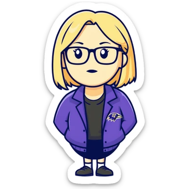 Make a sticker of a 60 year-old tall, blonde woman with glasses that’s rooting for the ravens sticker