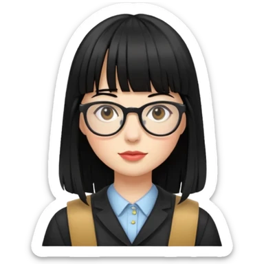 lecture girl with straight bangs fringe long black color hair  sticker