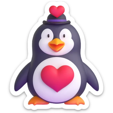 large penguin with a Discord hat and a large heart on chest sticker