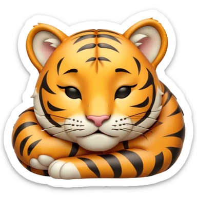 Meme-Worthy cute Sleeping Tiger Cub Portrait Emoji, Head resting peacefully with a contented smile, showcasing a luxuriously soft, striped form and eyes gently closed in serene slumber, Simplified yet comically adorable features, highly detailed, glowing with a soft, drowsy wild light, high shine, relaxed and utterly lovable, stylized with an air of playful laziness, bright and heartwarming, soft glowing outline, capturing the essence of a sleeping tiger cub that feels destined to become the next viral icon of adorable rest! sticker