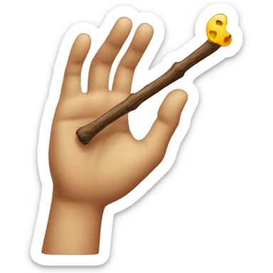 a hand holdig a stick with wax sticker