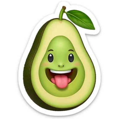 A smiling avocago with its tongue out to the side sticker