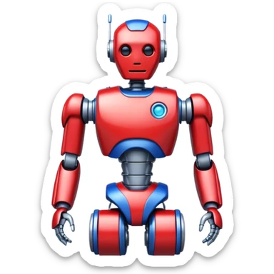 generate robot glossy, realstic, red and blue color, add text on chest "LMX" sticker