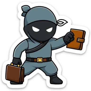 black ninja with briefcase, stealthy pose sticker