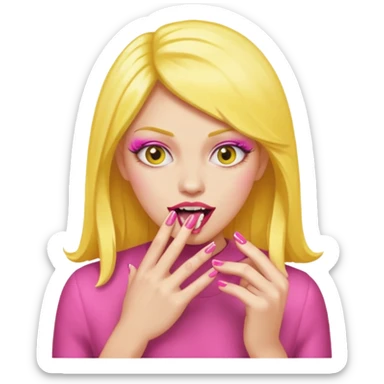 yellow face biting pink nails  sticker