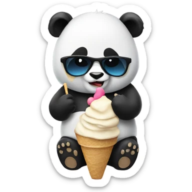 Panda wearing sunglasses with a hoodie eating an ice cream  sticker