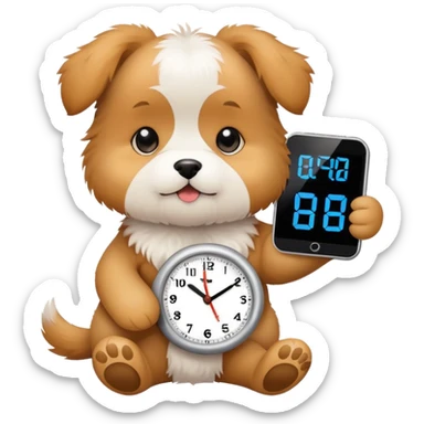 cute puppy holding a digital clock sticker