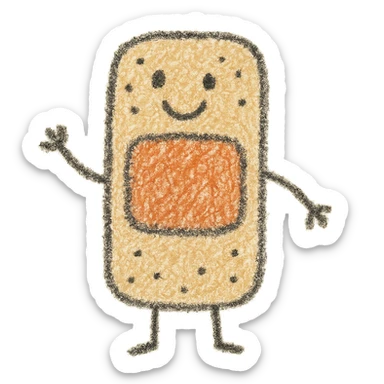 bandage, fluffy, fuzzy texture, gentle smile, children doodle style sticker