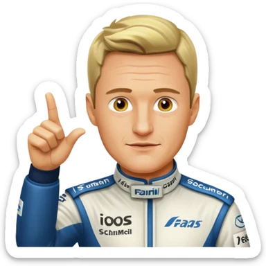 Ralf Schumacher pointing at Ralf Schumacher sticker