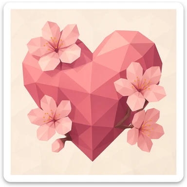 pink heart with sakura flowers, polygonal style sticker