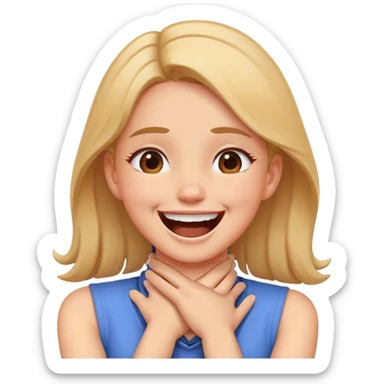 Girl with hands crossed on her neck choking her neck while laughing sticker