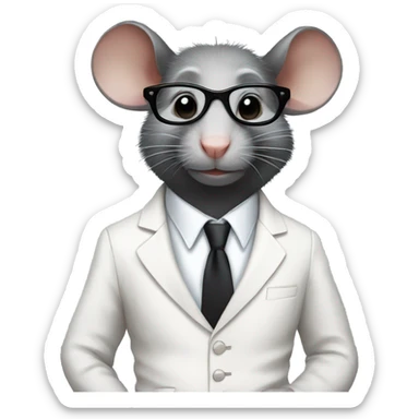 Black rat wearing a white suit and glasses and beautiful pant sticker