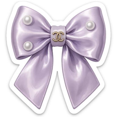 Remove the background, keep only the elegant bow with pearls and gold Chanel logo, glossy, pastel colors, realistic style, with no background. purple sticker