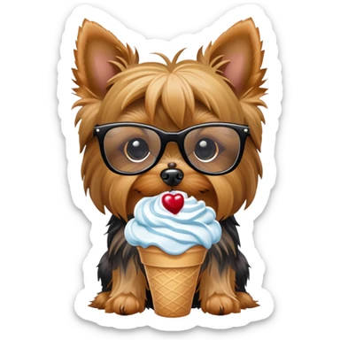 Pon a un perro yorkie comiendo helado y que tenga gafas  sticker