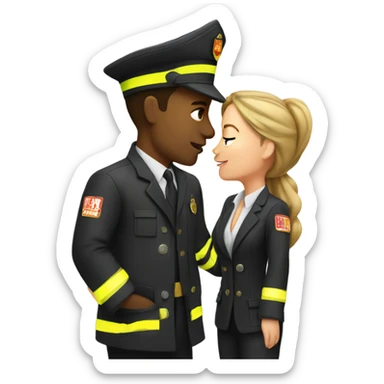 Female lawyer kissing male fireman sticker