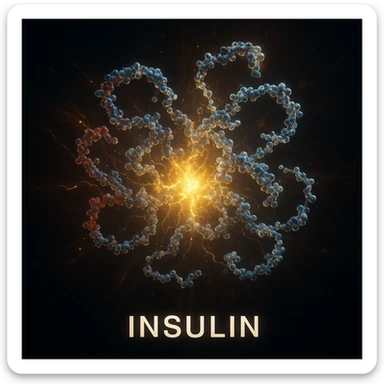 insulin represented as a symbol of energy, hyper realistic 4K style, molecular details, luminous effects sticker