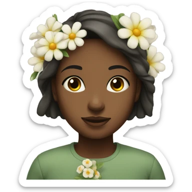 serene girl with flower indoors sticker