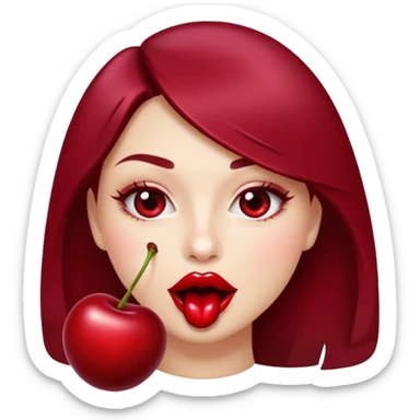 burgundy red lips biting cherry sticker