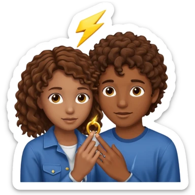 a 15 year old girl with brown curly hair but she has lightnings in it with a brown haired boy who gave her a promise ring sticker