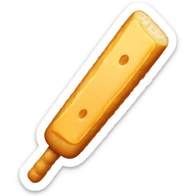 Create an emoji-style illustration of a tequeño, a traditional Venezuelan snack. It should look like a small, golden-brown, fried cheese stick with a smooth, slightly crispy exterior. Use simple shapes, clean lines, and vibrant colors to match modern emoji aesthetics sticker
